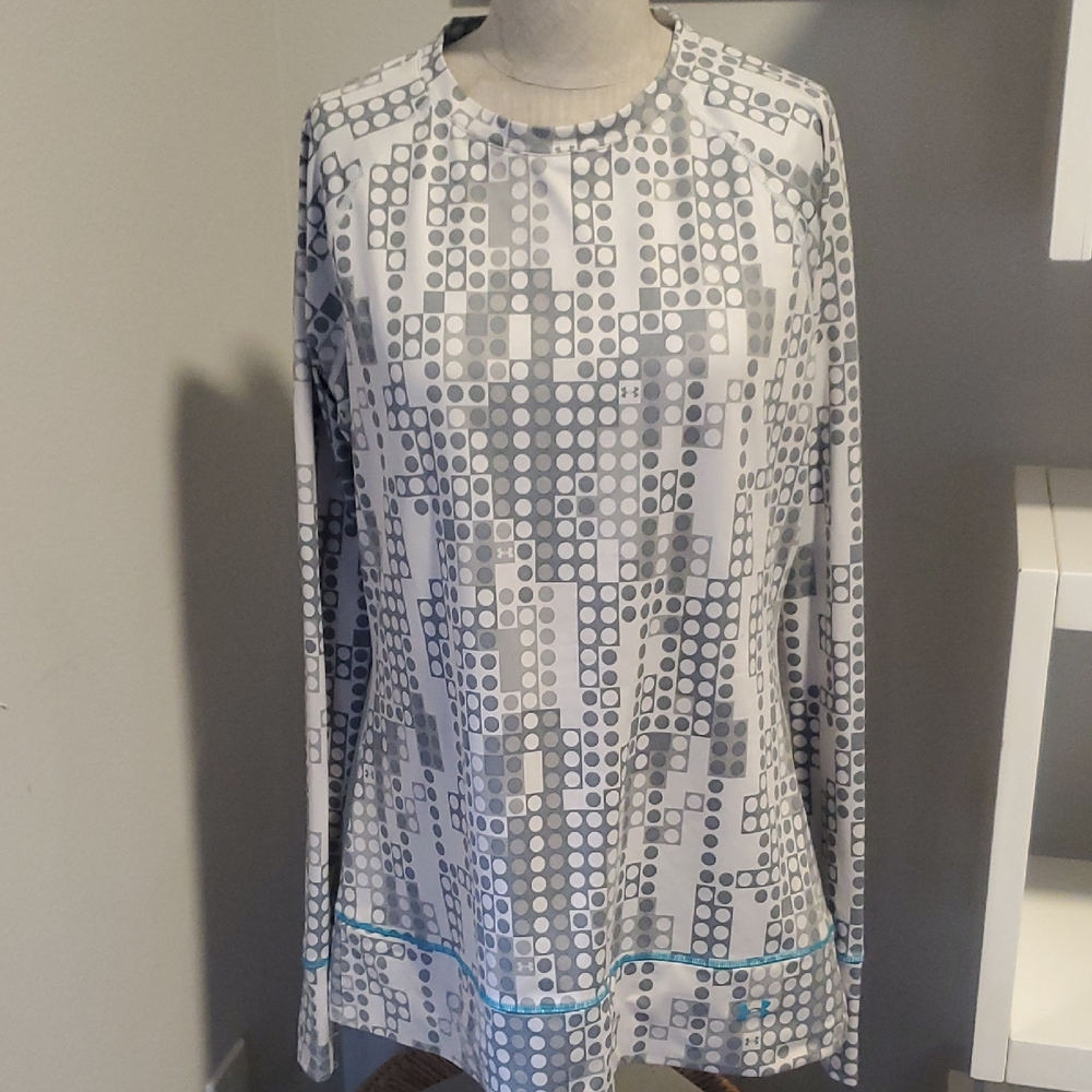 Under armour White Geometric Activewear Tops Stylish Gray and White Women's Top,